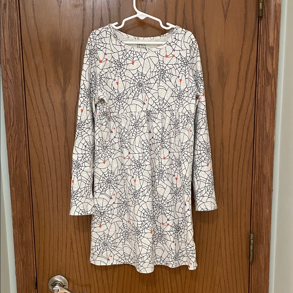 CARTERS UEC Girls Size 12 Gray and Black Spider Web Patterned Dress 🕷️